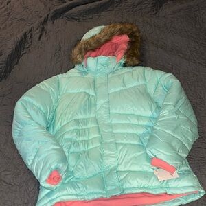 New NWT Arizona Jean co mint girls puffer jacket xxl plus hooded zip off hood